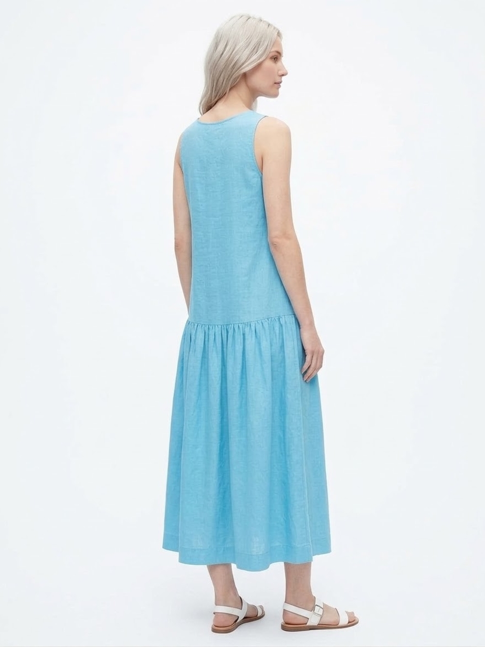 NEXT $50 Sleeveless Drop Waist Crew Neck Poplin Skirt Mavi Dress Teal BlueNWT